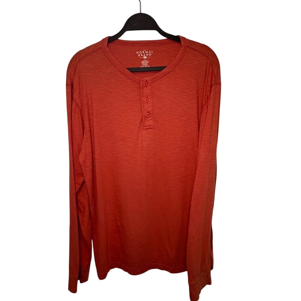 The Normal Brand Long Sleeve Henley Top Rust Orange 100% Cotton Fall Mens Size L